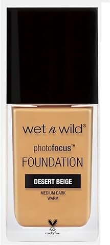Wet n Wild - Photo Focus Foundation MATTE - Base con Fórmula Avanzada - Piel y Maquillaje Impecables para la Cámara y Sin Brillos Blancos, Fórmula Matificante - Vegano - Desert Beige - 1 Unidad  