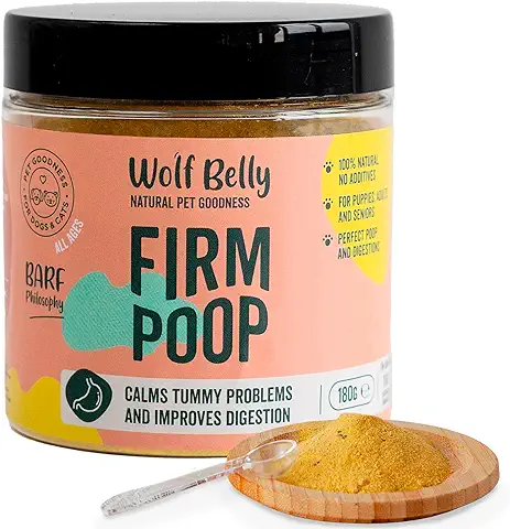 Wolf Belly - Probióticos Perros Diarrea 100% Natural (180 gr) Polvos para la Diarrea de Gato, Protege Salud Gastrointestinal Perros, Antidiarreico Suplemento Rico en Fibra - Firm Poop  