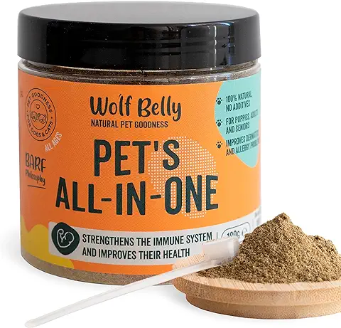 Wolf Belly - Suplemento de Vitaminas para Perros y Gatos en Polvo 100% Natural (180 gr) Complemento Bienestar General y Vitalidad, Multivitaminas y Minerales para Perros - All in One  