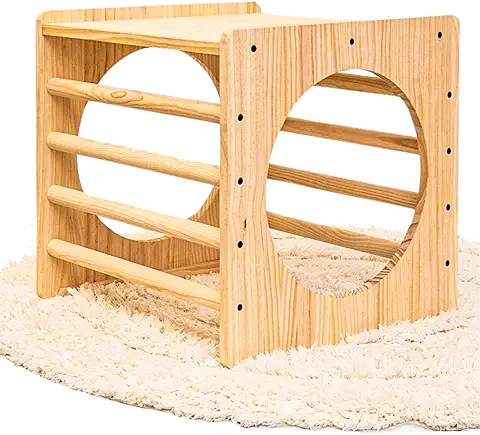 WOODENLAND - Cubo Pikler - Cubo de Aprendizaje - Cubo de Actividades bebe 100% Madera Natural (Hecho en España) - Producto Ecológico- Medidas:50cm x 50cm x 50cm  