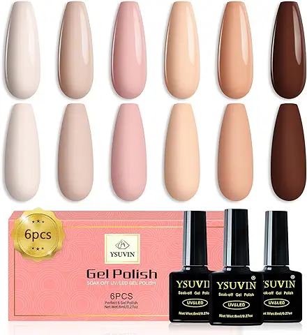 YSUVIN Esmalte Semipermanente, 6 Colores Blanco Lechoso Marrón Desnudo Blanco Marfil Kit Uñas Semipermanentes, Pintauñas Semipermanentes Soak Off UV/LED Gel Uñas Diy Manicura Nail Art Set, 8ml  