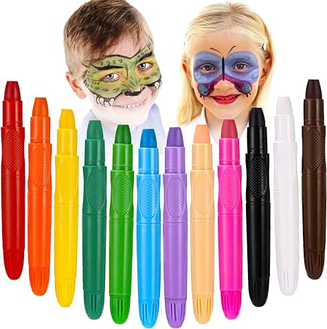 Zawaer Pinturas Cara para Niños,12 Colores para La Cara, Hipoalergenica Faciales No Toxica, Lavable, Corporal Embarazadas, Pinturas Cara Carnaval, Cosplay, Halloween, Navidad, Fiesta de Cumpleaños  