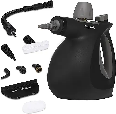 ZEEGMA Draden Limpiador a Vapor Portátil Multiusos Ligero con 9 Accesorios Cocina Baño Garaje Jardín Suelos y Terrazas Superficies Metálicas Tapicerías y Alfombras Mata Bacterias  